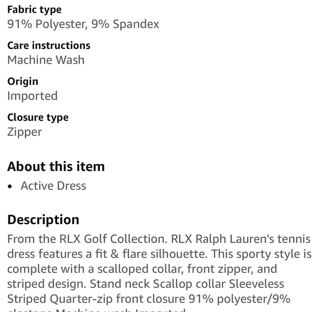 RLX Ralph Lauren Golf and Tennis Striped Pique Dress White with Stripes. Size S - Picture 3 of 5